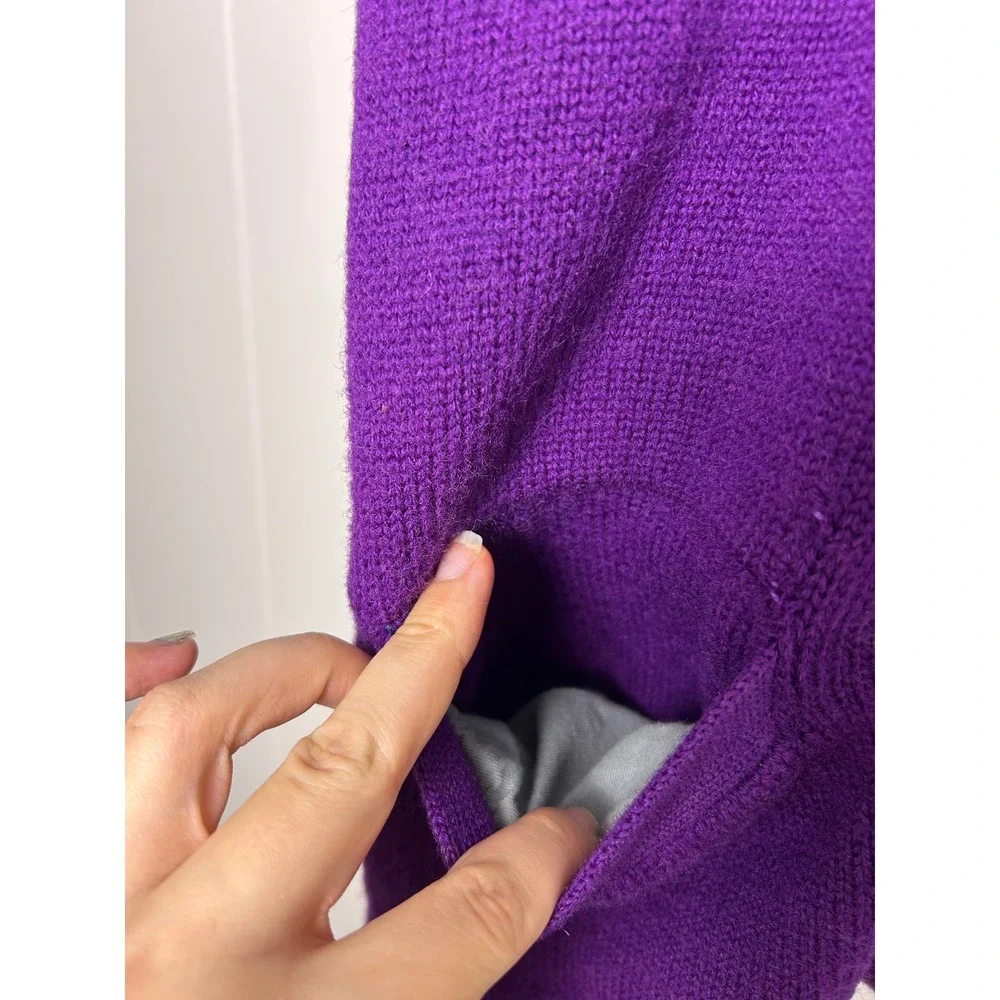 Vintage 100% Pure Wool Purple V-Neck‎ Cardigan Sweater Women's M english winter